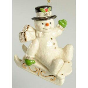 Lenox 2015 Snowman Ornament With Gold Tassel Original Box